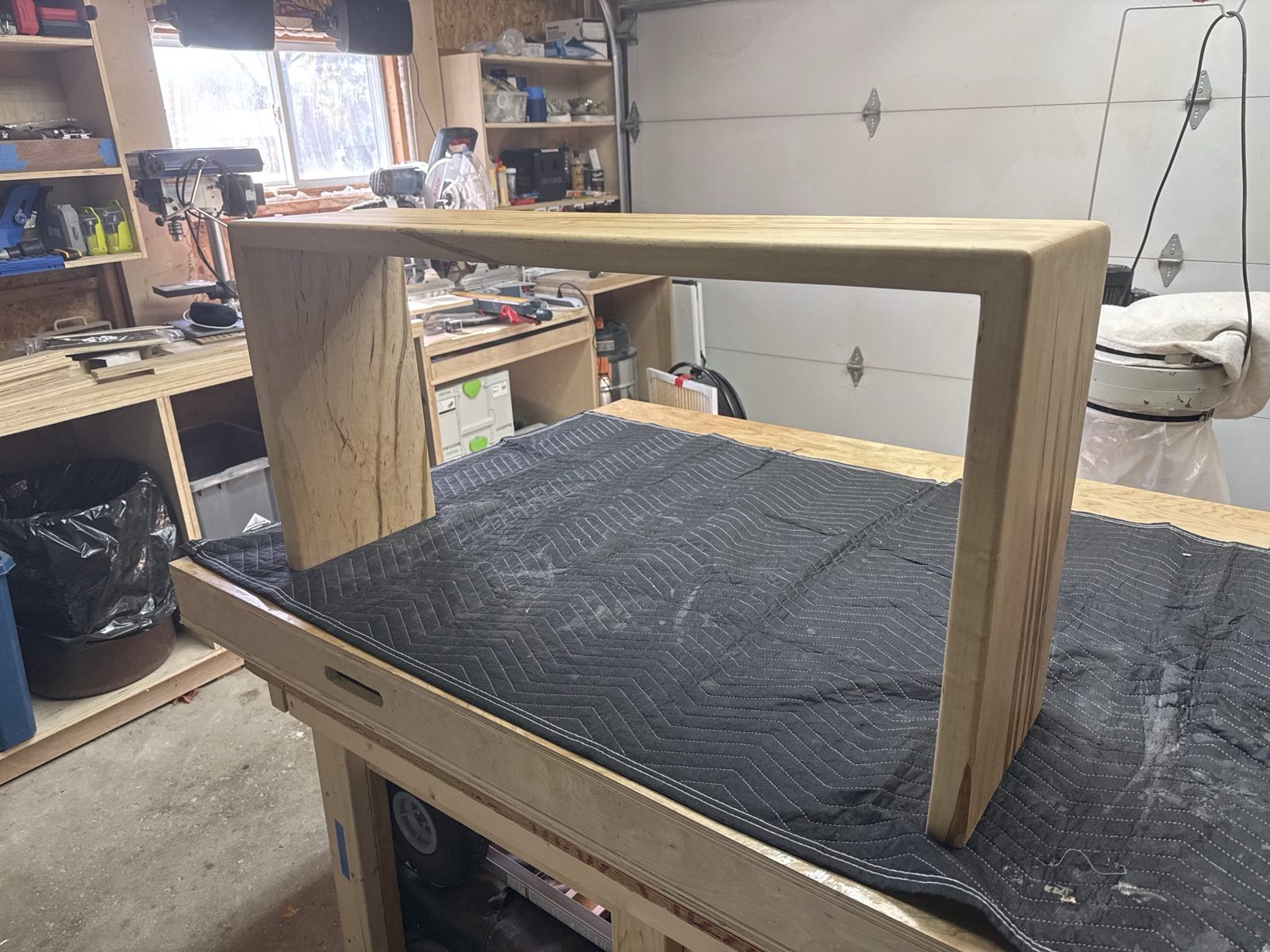Wormy maple waterfall ottoman tray table